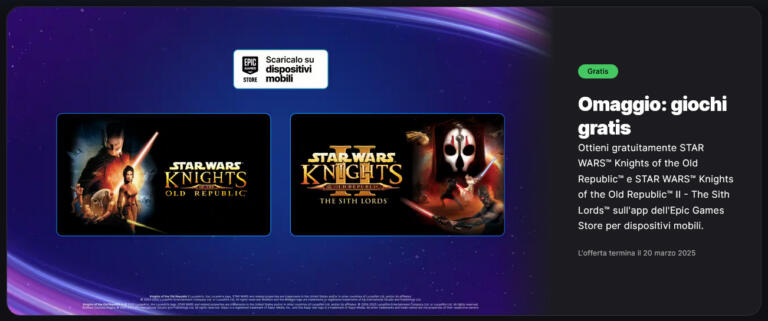 I due Star Wars KOTOR gratis grazie a Epic Games Store