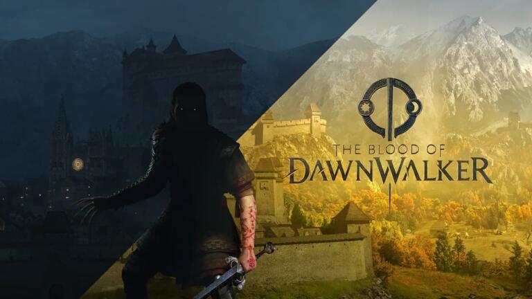 Artwork ufficiale di The Blood of Dawnwalker con protagonista e logo del gioco.