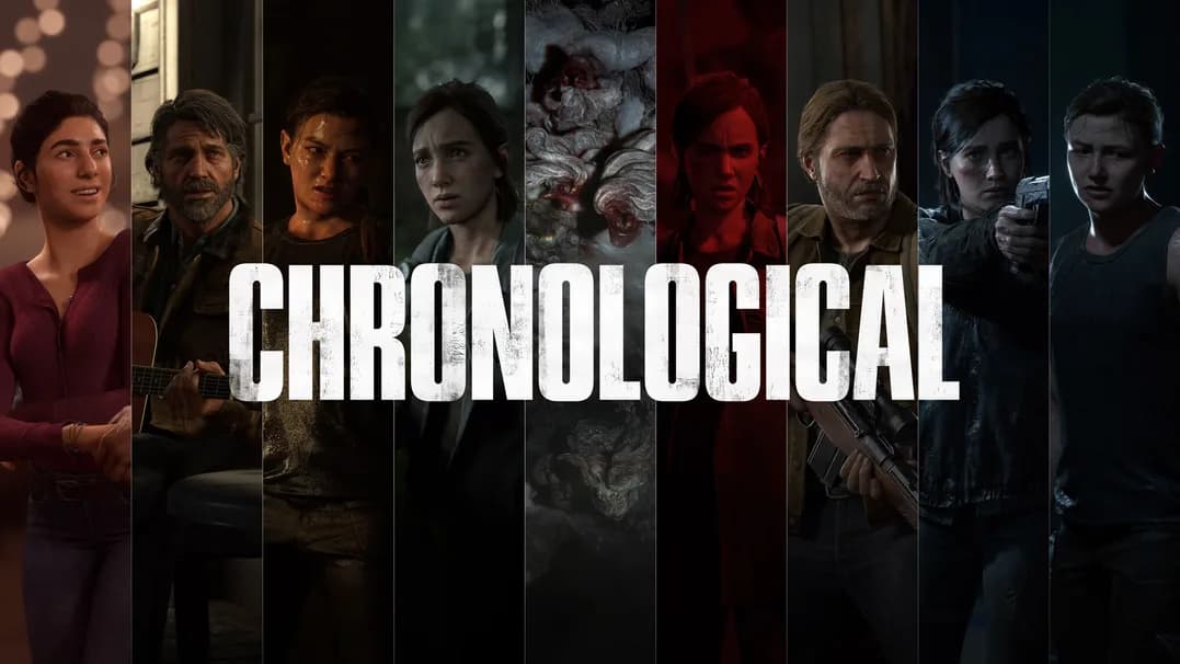 Immagine promozionale della modalità Chronological Experience di The Last of Us Parte 2 con protagonisti e atmosfera post-apocalittica