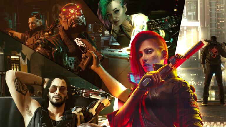 Logo Cyberpunk 2 con elementi futuristici e icone multiplayer, rappresentando l'annuncio dei sistemi online per il sequel