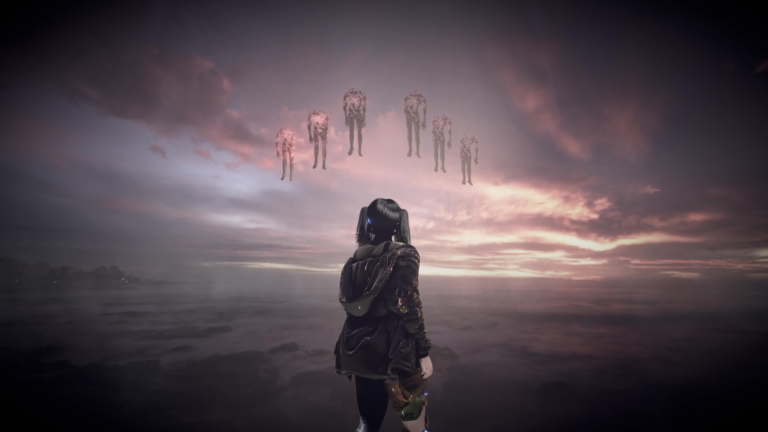 Screenshot di Erased mostrante personaggio in parkour urbano cyberpunk con graffiti colorati e atmosfera neon futuristica