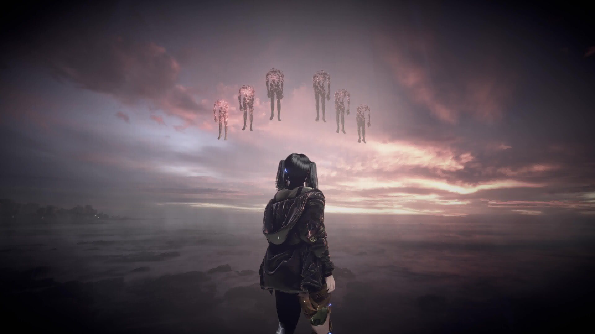 Screenshot di Erased mostrante personaggio in parkour urbano cyberpunk con graffiti colorati e atmosfera neon futuristica