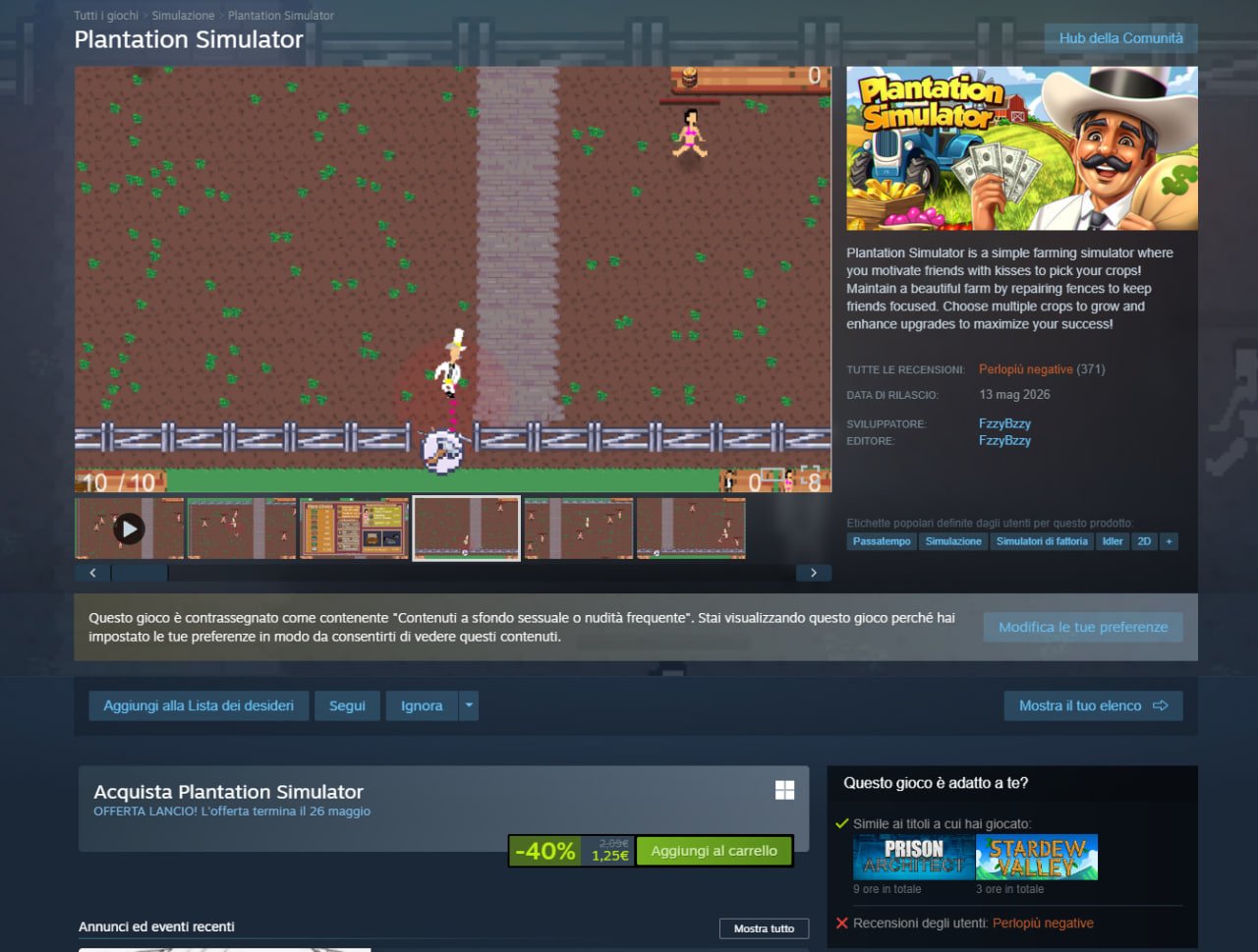 Plantation Simulator: schermata del gioco originale conservata nell’archivio Q-Gin