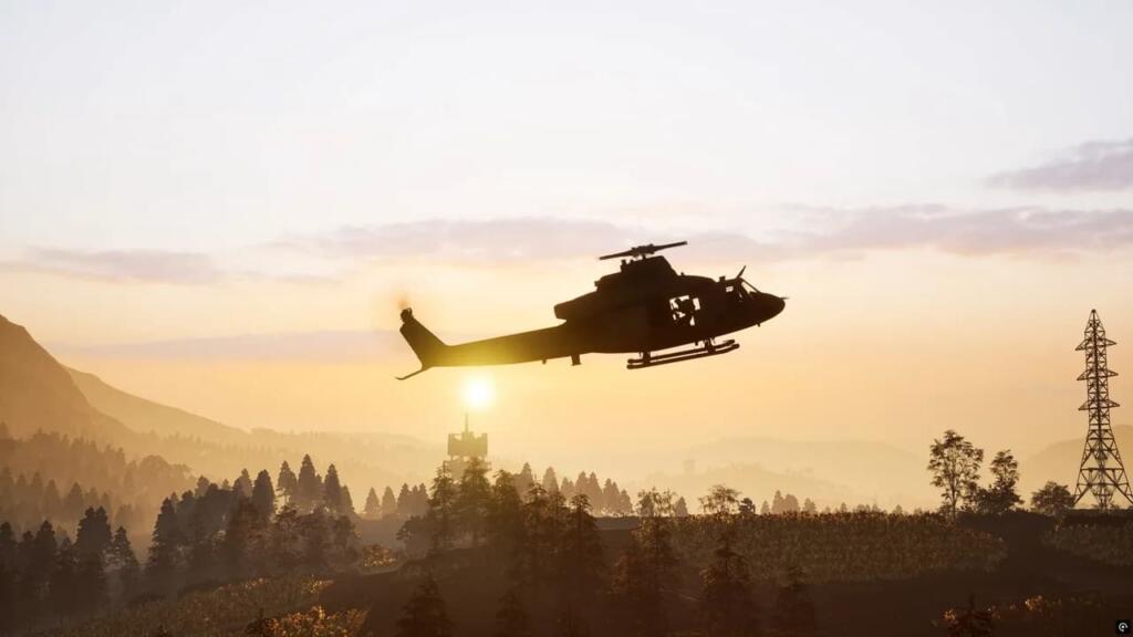 La silhouette di un elicottero in volo nel videogioco Wardogs