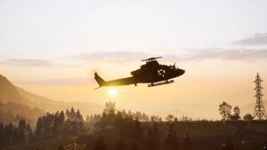 La silhouette di un elicottero in volo nel videogioco Wardogs