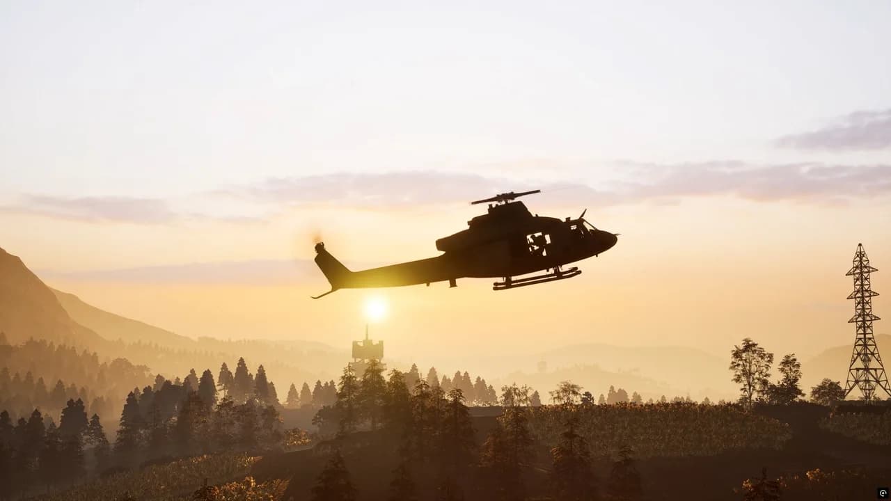 La silhouette di un elicottero in volo nel videogioco Wardogs