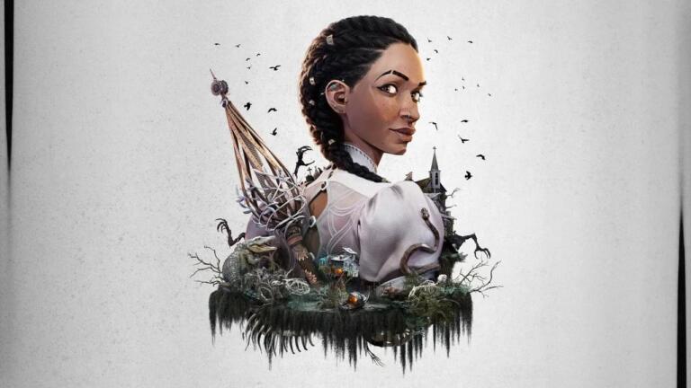 Hazel, protagonista del videogioco South of Midnight, circondata da elementi di una palude, un alligatore e una chiesa