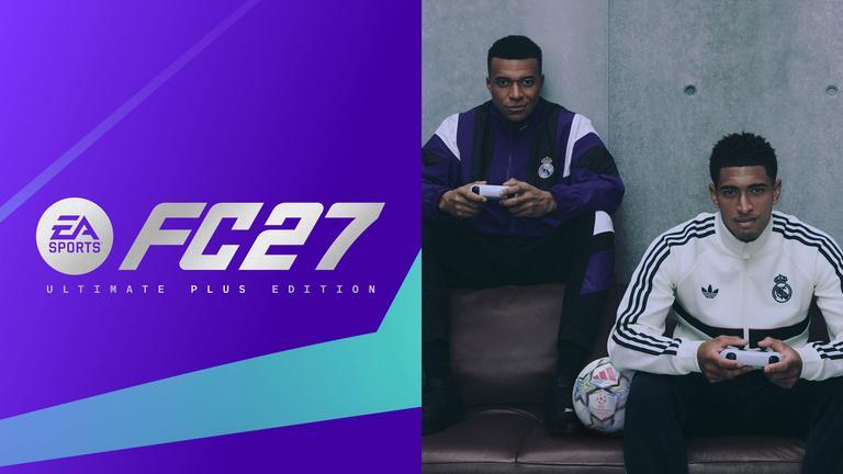 Key art ufficiale in 16:9 di EA SPORTS FC 27 con Kylian Mbappé e Jude Bellingham per il lancio del videogioco su console e PC.