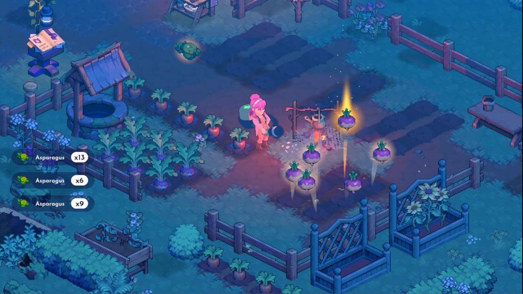 Screenshot di gameplay di Moonfrost, il nuovo life-sim RPG di Oxalis Games in pixel art.