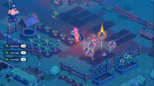 Screenshot di gameplay di Moonfrost, il nuovo life-sim RPG di Oxalis Games in pixel art.