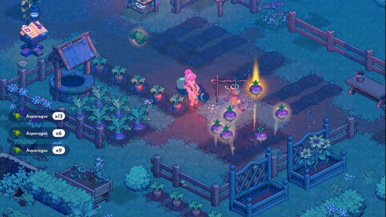 Screenshot di gameplay di Moonfrost, il nuovo life-sim RPG di Oxalis Games in pixel art.
