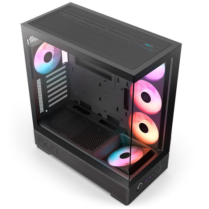 Case NZXT S5 RGB Deluxe in colorazione bianca con vista frontale e laterale panoramica illuminata