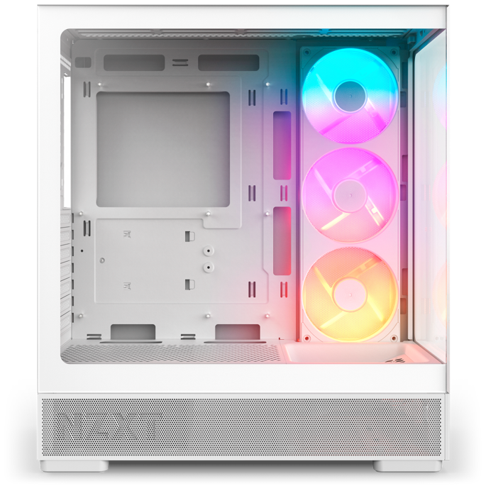 Case NZXT S5 RGB in colorazione nera con vista interna della componentistica e ventola da 360 mm