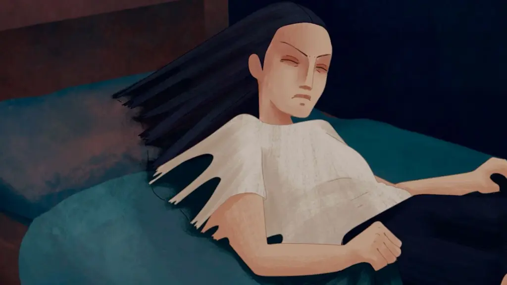 A Heavy Morning: la protagonista cerca di alzarsi dal letto, scena disegnata a mano del gioco indie