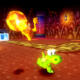 Da Croc 2 Kingdom of the Gobbos, Croc in una caverna mentre un mostro di fuoco lancia una grande palla infuocata