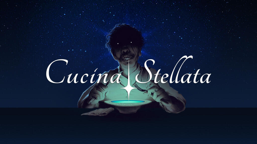 Cucina Stellata: il protagonista con un piatto luminoso sotto un cielo stellato nel trailer di lancio