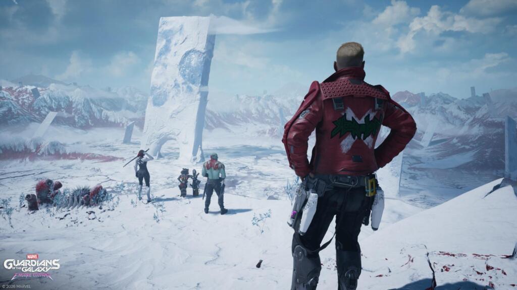 Star-Lord e i Guardiani della Galassia su un pianeta innevato nella Encore Edition per Nintendo Switch 2