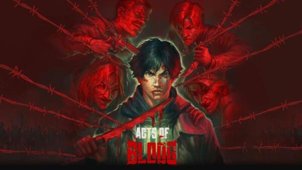 Key art ufficiale di Acts of Blood con il protagonista in posa da combattimento nelle strade di Bandapa.