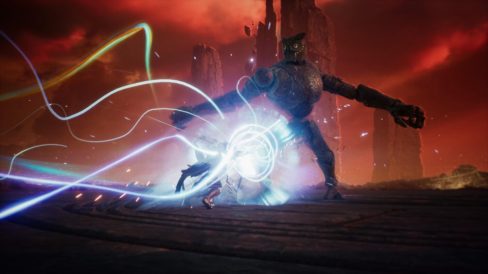 Screenshot di combattimento aereo dinamico ad ali spiegate nei cieli di AION 2