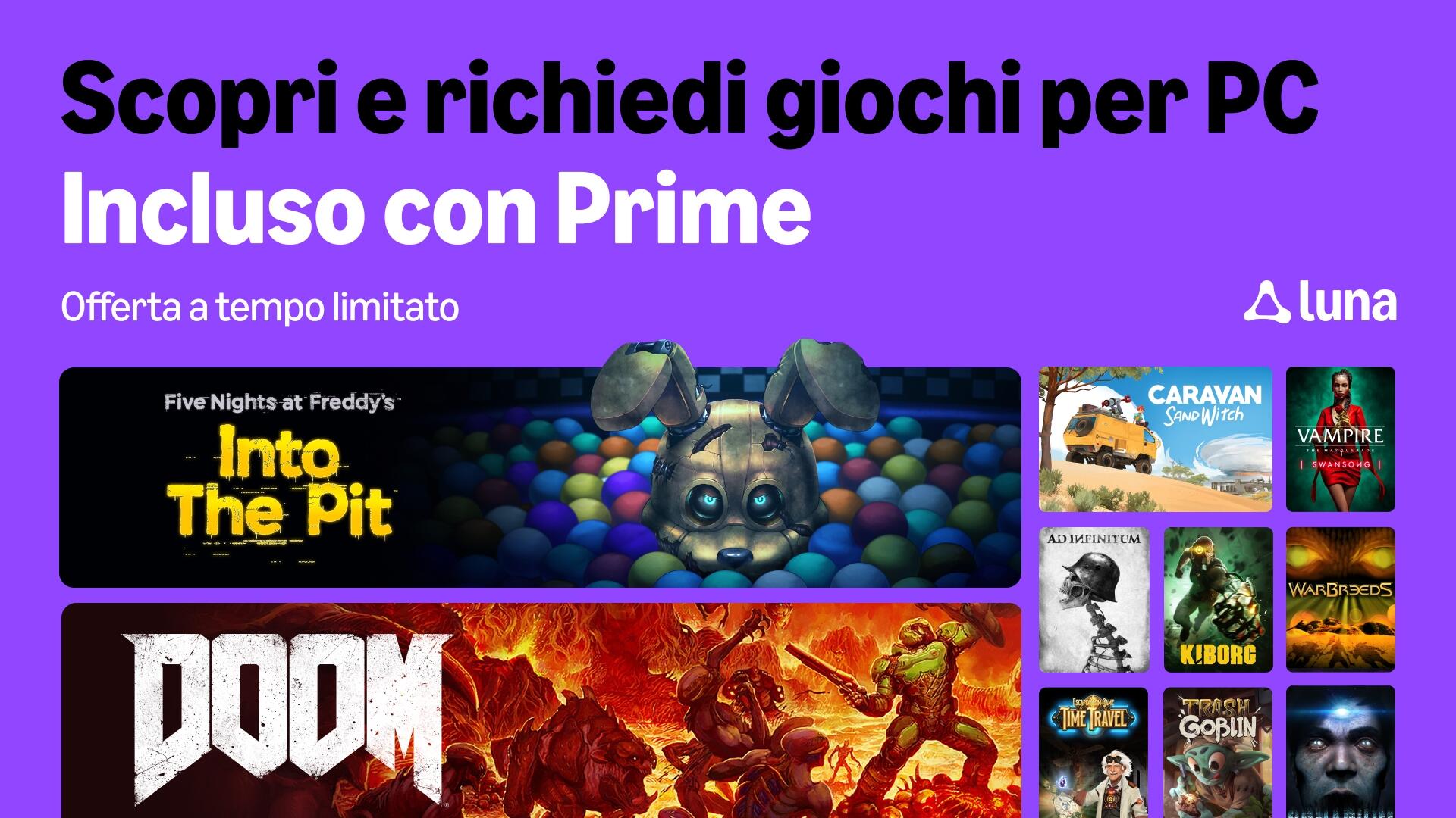 Infografica ufficiale con il calendario completo e le copertine dei dieci videogiochi PC gratuiti di ottobre 2026 inclusi con Amazon Prime.