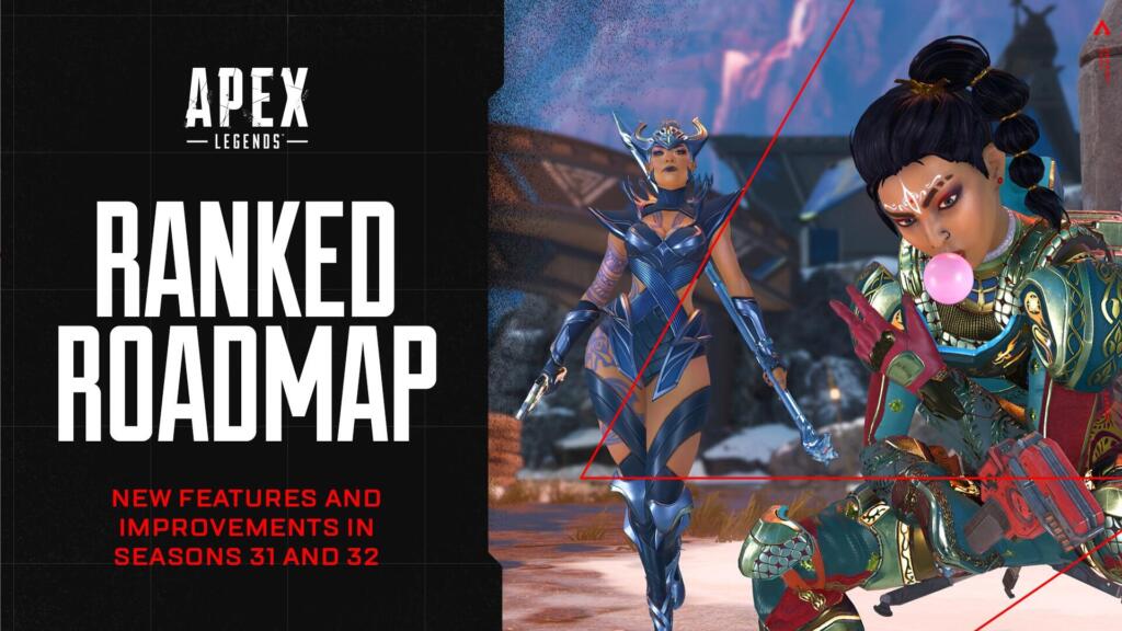 Grafica Ranked Roadmap di Apex Legends con due personaggi in armatura su sfondo innevato e la scritta sulle stagioni 31 e 32.