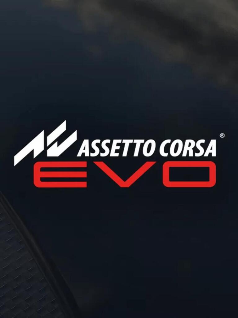 Logo di Assetto Corsa EVO, con la scritta EVO in rosso, su sfondo scuro.