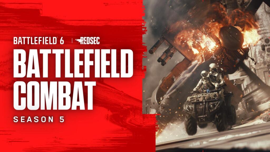 Key art ufficiale della Stagione 5 di Battlefield 6 e REDSEC dedicata agli aggiornamenti del sistema di combattimento.