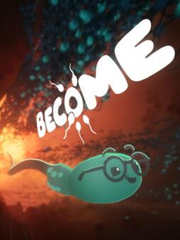 Uno spermatozoo verde con gli occhiali che nuota su uno sfondo rosso scuro, sotto il logo di Become.