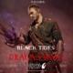 Artwork promozionale ufficiale di Black Tides: Draga's Wake che ritrae il protagonista Draga Bolivar con il braccio mutato ed emanazioni di energia cosmica viola, sormontato dal logo del videogioco.