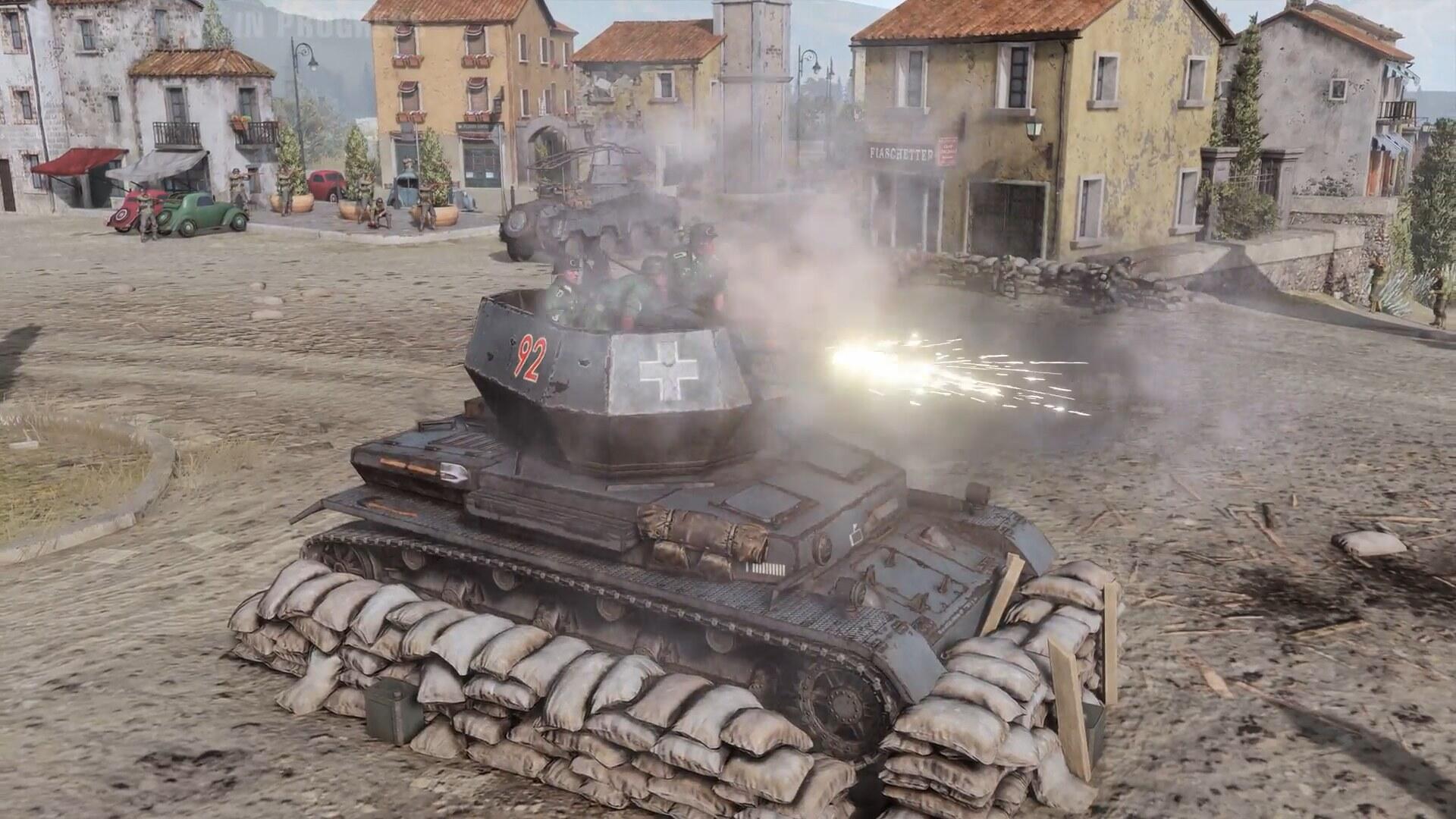 Screenshot di gameplay in Company of Heroes 3 ambientato nella nuova mappa invernale Foggia Winter con terreno innevato.