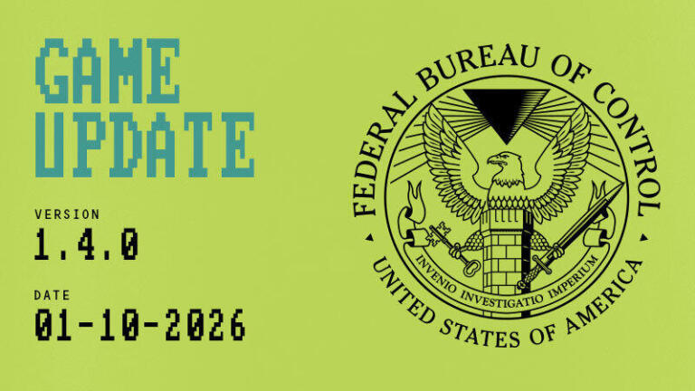 Grafica ufficiale dell'aggiornamento 1.4.0 di CONTROL Resonant con il sigillo del Federal Bureau of Control.