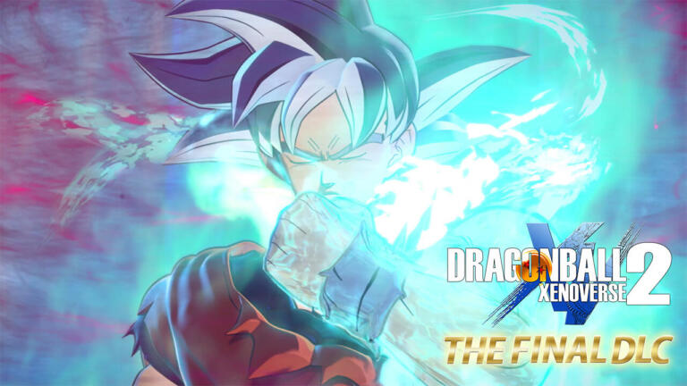 Goku con gli occhi chiusi che carica un'onda di energia azzurra, con il logo di Dragon Ball Xenoverse 2 e la scritta The Final DLC in basso a destra.