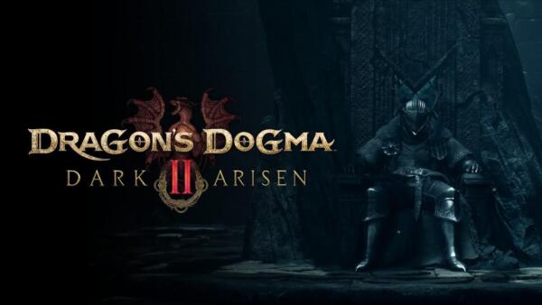 Key art promozionale ufficiale di lancio di Dragon's Dogma 2: Dark Arisen che ritrae l'Arisen sul trono con il logo dell'espansione.