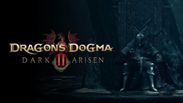 Key art promozionale ufficiale di lancio di Dragon's Dogma 2: Dark Arisen che ritrae l'Arisen sul trono con il logo dell'espansione.