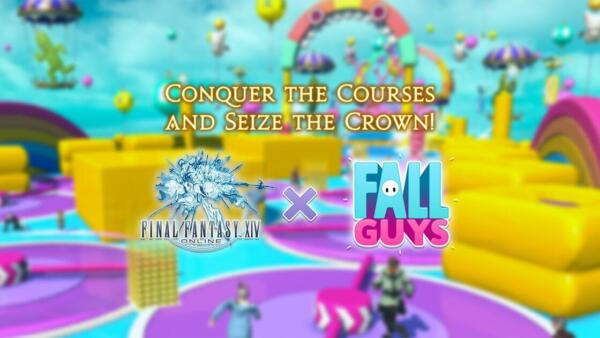Key art promozionale ufficiale della collaborazione tra Final Fantasy XIV Online e Fall Guys.