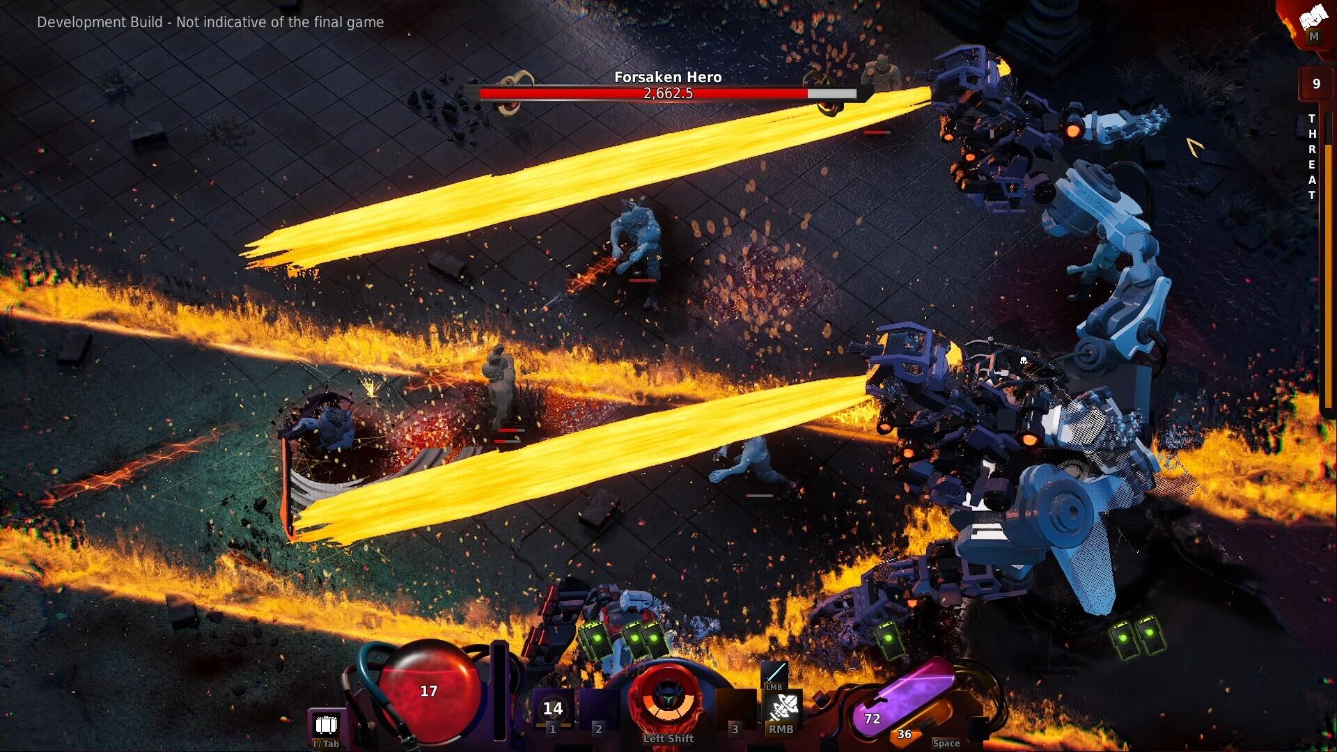 Screenshot in-game di un combattimento ravvicinato con armature tecnologiche in Frame of Suffering