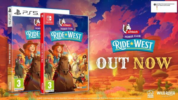 Key art ufficiale di HORSE CLUB Ride West con cavallerizze e cavalli immersi in un'ambientazione western