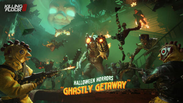 Key art ufficiale dell'evento stagionale Halloween Horrors: Ghastly Getaway per Killing Floor 3