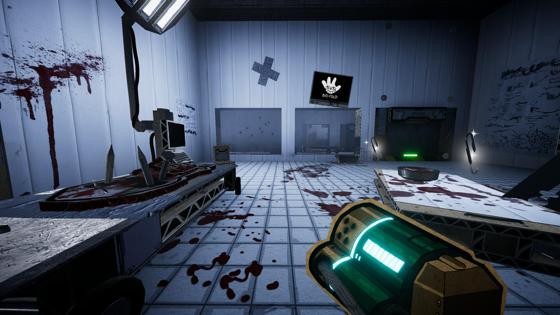 Screenshot in-game di PAPERHEAD durante uno scontro a fuoco con fucile a pompa