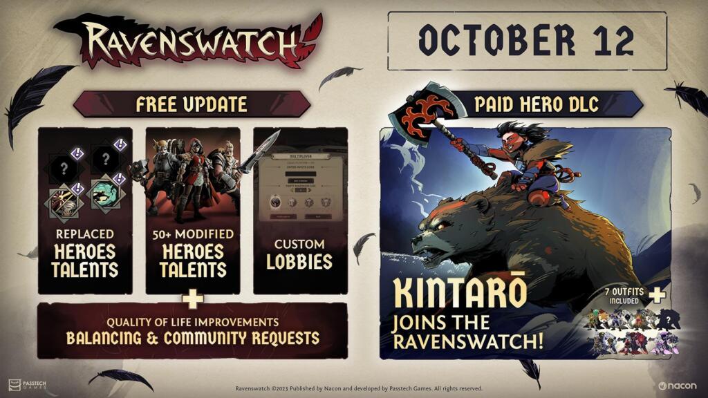 Key art ufficiale di Ravenswatch dedicata all'arrivo del DLC di Kintaro e all'aggiornamento gratuito del 12 ottobre