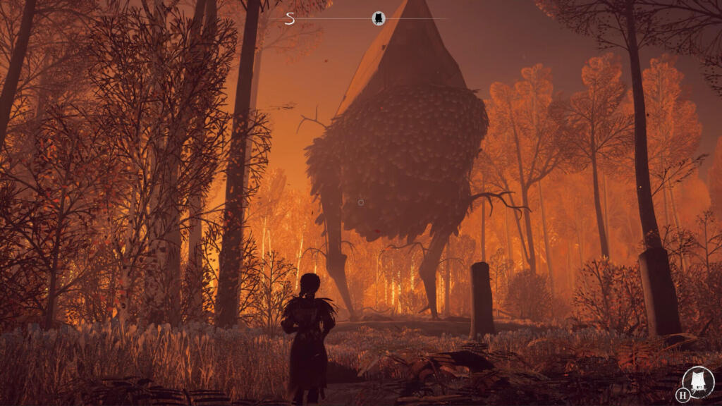 Screenshot in-game di REKA con la casa semovente su zampe di gallina nella foresta