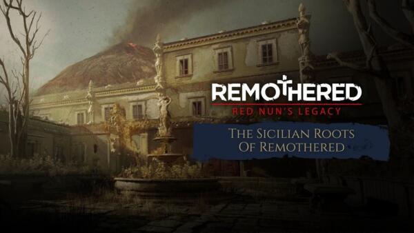 Key art ufficiale del video The Sicilian Roots of Remothered con la protagonista e l'ambientazione monastica siciliana.