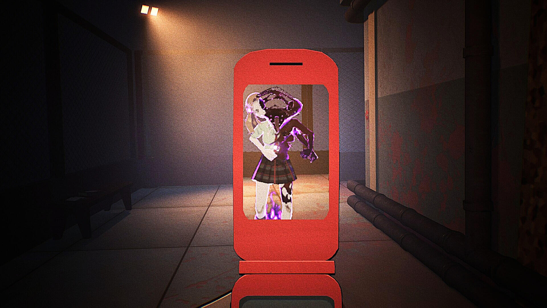 Screenshot di gameplay di Signal Veil con la visuale attraverso lo schermo del cellulare maledetto che rivela la vera forma mostruosa di un'entità sovrannaturale.