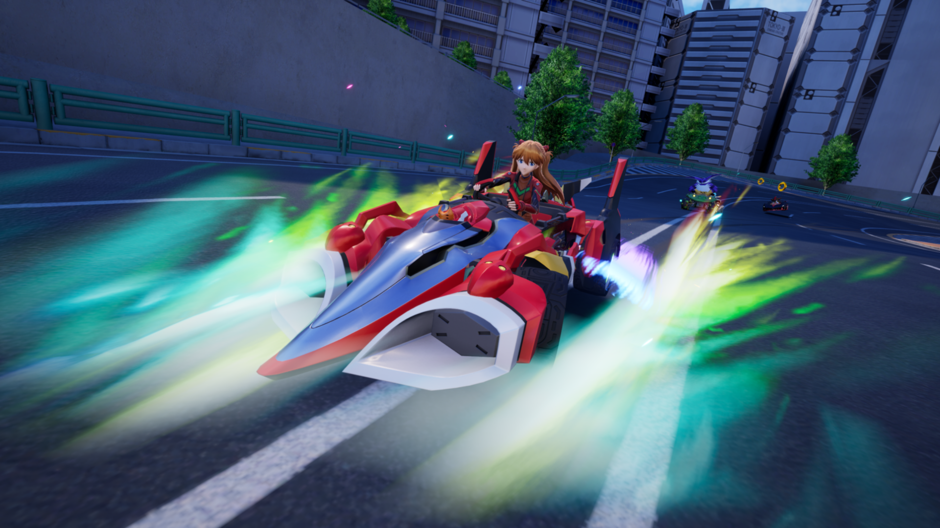Schermata di gioco di Sonic Racing CrossWorlds con i personaggi e i modelli del pacchetto Evangelion