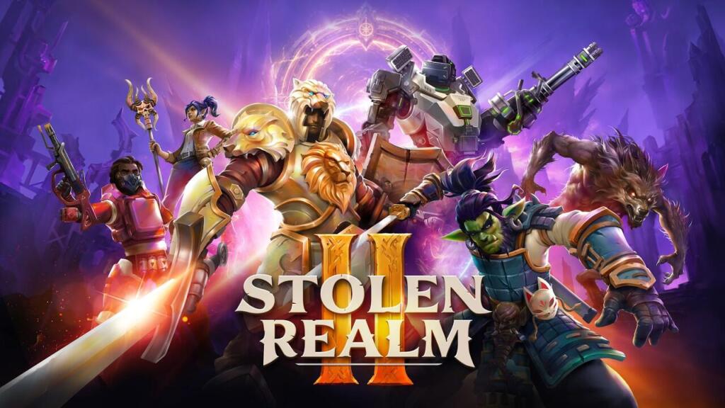 Artwork ufficiale di Stolen Realm 2 che mostra il logo del gioco con portali dimensionali e creature fantastiche