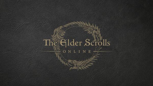 Key art ufficiale con il logo circolare dorato di The Elder Scrolls Online impresso su pelle scura.