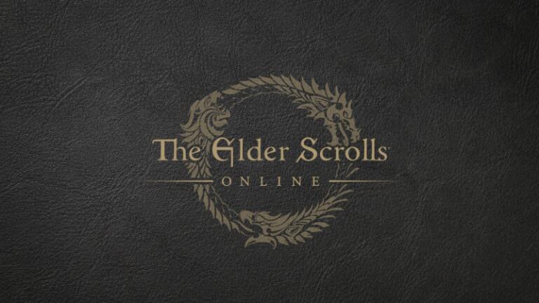 Key art ufficiale con il logo circolare dorato di The Elder Scrolls Online impresso su pelle scura.