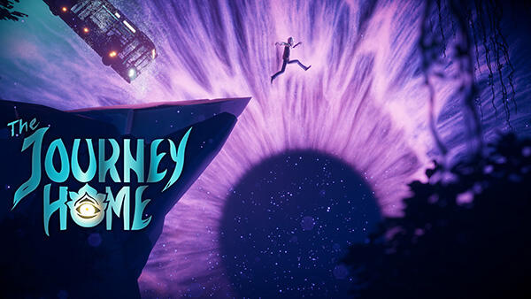 Key art ufficiale di The Journey Home con paesaggi onirici e figure stilizzate nel cielo