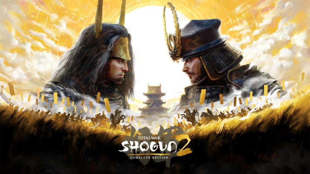 Key art promozionale in 16:9 di Total War: SHOGUN 2 - Complete Edition con un comandante samurai a cavallo davanti alle truppe schierate e il logo ufficiale dell'edizione.