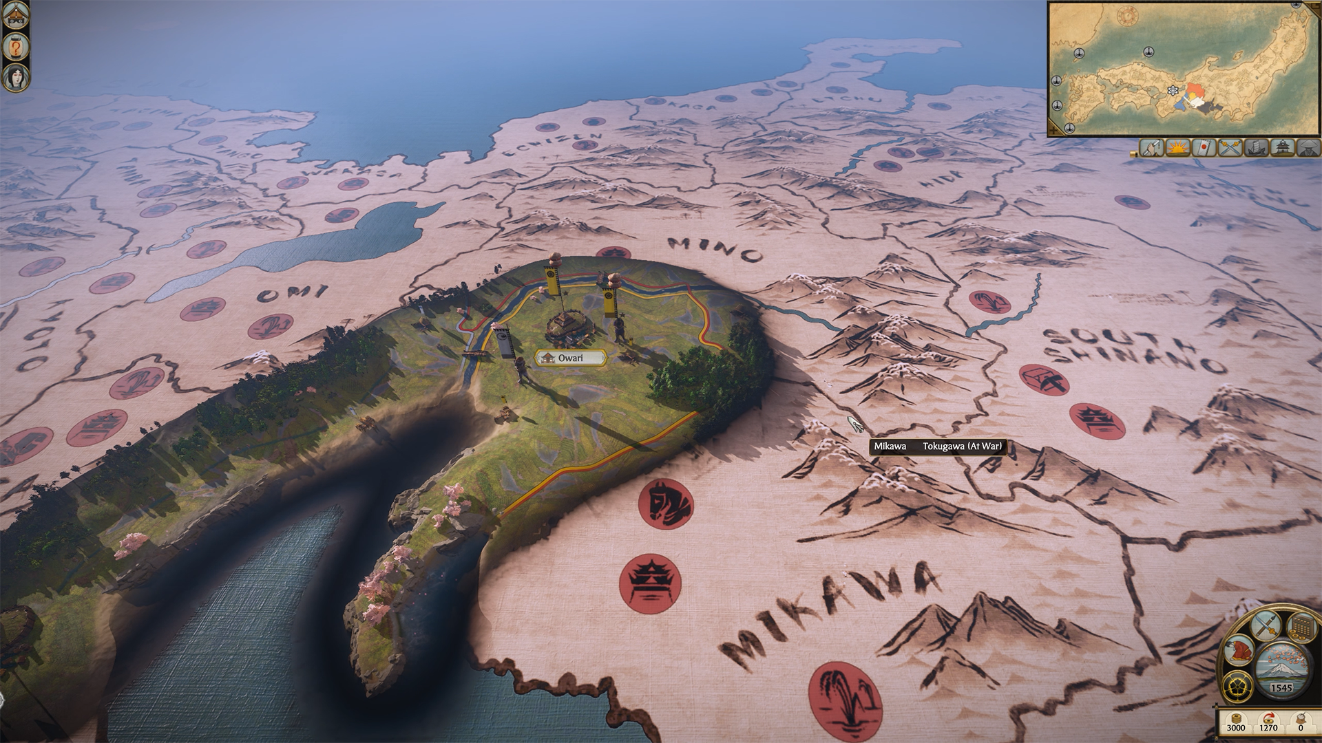 Screenshot in-game di Total War: SHOGUN 2 - Complete Edition che illustra la mappa strategica della campagna in stile pergamena tradizionale con le province feudali.